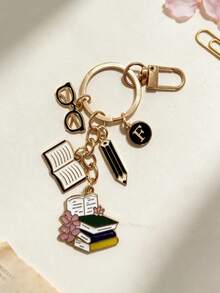 Book Couples Keychain Bag Charm, Cute Reading Theme With Glasses, Pencil, And Book Stack Pendant, Ideal Gift For Students And Book Lovers, Personalized DIY Initial Charm, Artistic Campus Style Bag Accessory, Exquisite Bag Ornament, Suitable For Backpacks, Handbags, And Tote Bags, Student And Literary Enthusiast Accessory, Daily Wear Charm, Backpack Charm, Suitable For Personal Use Or Birthday Gift, Graduation Gift, Couple Gift, Creative Gift For Classmates And Friends - Multicolor - View 36