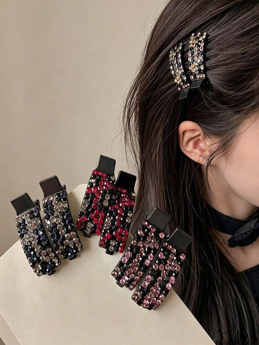 8pcs Exquisite Rhinestone Bangs Hair Clips, Premium Forehead Hair Clips, Side Hair Clips, Princess Hair Accessories, Beach Vacation Daily Wear Hair Accessories, Women's Gift - Multicolor - View 1