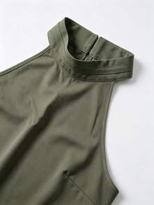 Women's Black Halter Tank Top & Shorts Set, Elegant Sleeveless Summer Two Pieces Outfit, Sophisticated Casual Matching Set - Olive Green - View 4