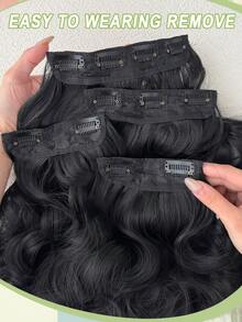 HEYPINK Clip-In Hair Extensions, Natural Black, 24 Inch, 4 Pieces, Long Wavy Synthetic Hair Extensions, Suitable For Women And Girls Daily Use - Black - View 7