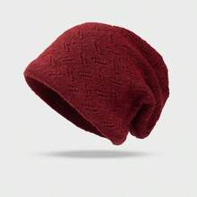 Minimalist Vintage Hollow Cable Knit Beanie, Oversized Fit, Face-Slimming, Ear-Covering Warm Hat For Shopping, Commuting, Travel, Matching With Coats And Sweaters - Multicolor - View 10