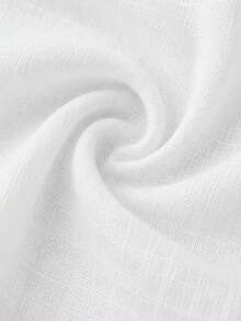 Women Collared Half Placket Short Sleeve Shirt, Solid Linen‑Texture Pleated Front Loose Fit Casual Fall Blouse - White - View 6