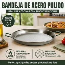 Polished Steel Paella Pan 34 Cm For 6 Servings, Traditional Pan With Green Handles For Rice And Stews, Durable Cookware, 34.5x44.5x5 Cm - View 2