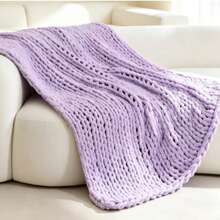 Chunky Knit Hollow Out Blanket, Home Sofa Decorative Throw, Bedroom Casual Warm Throw - Red - View 2