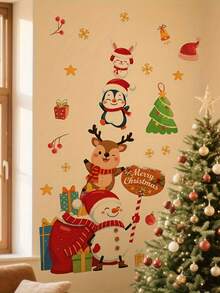 Christmas Snowman, Deer, Penguin, Rabbit, Christmas Hat Wall Decals, Living Room Sofa, Party Decoration Wall Stickers, Merry Christmas - B - View 5