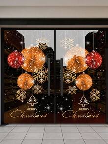 1pc Large Christmas Decoration Scene, Includes Creative Christmas Balls, Gold Glitter, Snowflakes And Holiday Window Stickers, Suitable For Store Display And Glass Door Decoration, Creating A Strong Holiday Atmosphere. - Multi-color - View 4