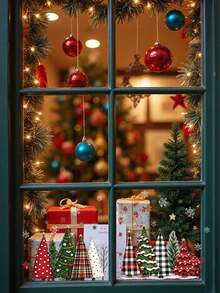 1 Set Christmas Window Stickers - Christmas Tree Pattern, PVC Static Cling - Suitable For Windows, Glass And Mirrors Decoration Stickers; Suitable For Christmas Decoration, Office Holiday Decoration, Home Decor And Store Window Display. - Multicolor - View 6
