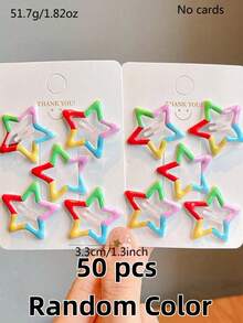 10/20/30/40/50pcs Random Color Y2K Girls Mixed Star-Shaped 3CM Hair Clips, Simple Fashionable Five-Pointed Star Hair Accessories, Suitable For Daily Life, School And Outdoor Activities - Multicolor - View 14