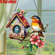 1pc Vibrant Swallow Sun Catcher - Colorful Acrylic Style Decorative Ornament, Multi-Color Window And Garden Hanging, With Landscape Design, Perfect For Porch And Wall Art - D - View 1