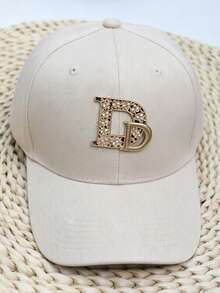 1 pieza Visera de mujer con cristales, Gorra de aleación con letra única M R D, Sombrero protector solar, Sombrero de sol casual - Negro - Ver 23