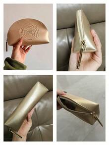 Lancôme Absolue Gold Embossed Rose Makeup Bag, Faux Leather Shell-Shaped Cosmetic Bag With Metal Logo Charm, Portable And Durable, Suitable For Personal Use And Gifting, LANCOME-GIFT-5 - Champagne - View 5