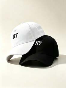 1pc NY Letter Embroidered Baseball Cap Structured Hard Crown Adjustable Cotton Casual Sports Sun Hat For Men Women - Multicolor - View 4