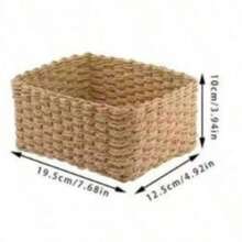 Handwoven Storage Basket Set, 1pc/2pcs/3pcs/4pcs, Paper Rope Material, Suitable For Living Room, Bedroom, Cabinet And Office, Home Decor, Shelf Storage Basket, Halloween Gift, Christmas Decoration Storage Basket - Khaki - View 11
