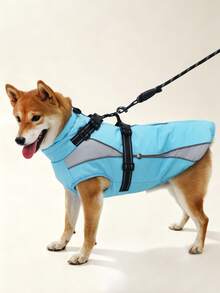 1pc Dog Winter Jacket, Built-In D-Ring Harness Vest, High Visibility At Night, Soft Lining Warm Dog Vest, Zipper Closure High Collar Thick Snow Jacket, Suitable For Small, Medium And Large Dogs - Mint Blue - View 2