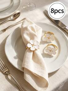 1-8pcs French White Flower Napkin Rings, Premium Metal Napkin Buckles For Wedding, Birthday Banquet Table Decor, Suitable For Home Decor, Party Decor, Holidays, Parties, Gatherings, Birthdays, Gifts, Dinner, Outdoor - Multicolor - View 12