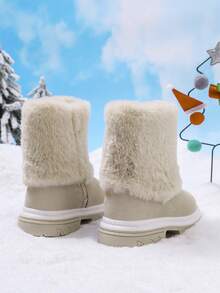 1 Pair Baby Girls Plush Snow Boots With Fleece Lining, Warm Flat Non-Slip Ankle Boots For Daily Outdoor Wear In Autumn And Winter - Beige - View 6