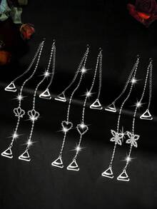 1 Pair New Women's Heart-Shaped Rhinestone Butterfly Adjustable Anti-Slip Cold Shoulder Bra Straps, Spaghetti Strap Bra Straps, Rhinestone Bra Straps, Invisible - Multicolor - View 2