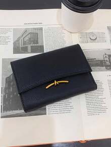 Lyxig texturerad plånbok med signaturspänne i guld – tri-fold för kort och kontanter, allt-i-ett, plånbok för man - Svart - Visa 3