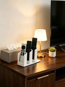 3-Slot Remote Control Storage Box, Black And White Color Scheme, Suitable For TV And Air Conditioner, Practical Desktop Organizer, Home Decor Essential, Back To School, Christmas, Halloween Gift - Multicolor - View 4