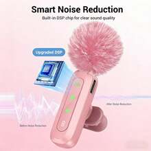 HITOZON Professional Wireless Lavalier Lapel Microphone, Plug-And-Play Omnidirectional Condenser Clip-On Mic, Noise Reduction, Receiver Powers & Charges Phone, Auto Pairing, For Live Streaming, Vlogging, Podcasting, Interviews, Video Recording - Pink - View 7