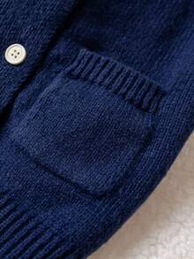 Sweater Rajut Lengan Raglan Warna Polos Gaya Preppy untuk Bayi Laki-laki, Cocok untuk Sekolah, Aktivitas Sehari-hari, Musim Semi, Gugur, dan Musim Dingin. - Navy Blue - View 4