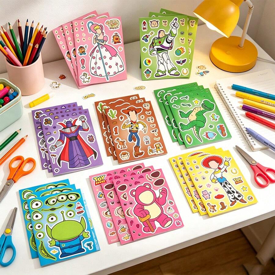 8pcs 5 DIY Sticker Set, Fun Interactive Educational Cartoon Stickers, Rich IP Themed Patterns For Free Collage And Combination, Experience The Joy Of Creative Handicrafts, Fully Stimulate Imagination And Conception, Excellent Playability, Suitable For Leisure Handicrafts And Play, Also Can Be Used As Creative Handicraft Gifts, Halloween, Christmas Party Favors - Multicolor - View 1