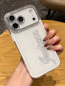 [Customized] Personalized Customized Letters Name Luxury Bling Glitter Rhinestone Pattern Phone Case Compatible With IPhone 18 17 Pro Max 17 16 15 14 13 12 Pro Max 14 15 16 Plus Shockproof Protective Cover - White - View 32
