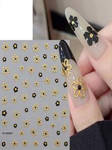 6Pcs Gold Sliver Flower Nail Stickers Set,Exquisite Luxury Five-Petaled Flower Bow Heart Music Note Piano Design Self‑Adhesive Nail Decals,DIY Manicure Decor Nail Art Accessories For Women Girls - Multicolor - View 6