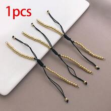 1 pieza Pulsera de cordón trenzado con cuentas de bola chapadas en cobre dorado, base de pulsera con nudo deslizante ajustable para hacer joyas DIY con dijes - Multicolor - Ver 12