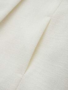 Women's Round Neck Short Sleeve Double-Breasted Coarse Wool Blazer - White - View 4