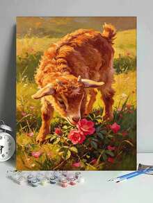 1pc Oil Painting By Numbers Kit, Angora Goat DIY Art & Craft, Home Wall Decor, Canvas Oil Painting Decoration, Holiday Gift Includes Paintbrushes And Paints. - Sets - View 2