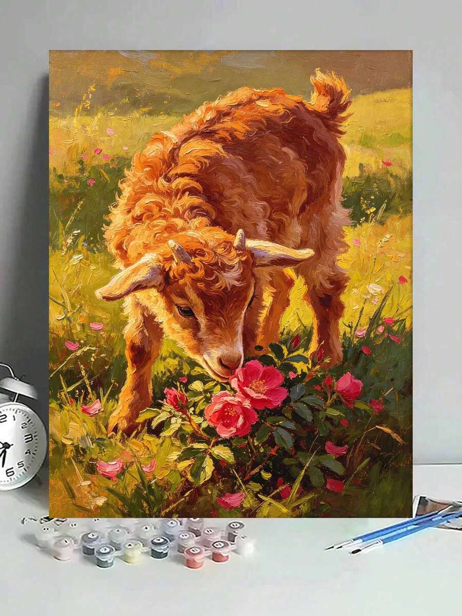 1pc Oil Painting By Numbers Kit, Angora Goat DIY Art & Craft, Home Wall Decor, Canvas Oil Painting Decoration, Holiday Gift Includes Paintbrushes And Paints.