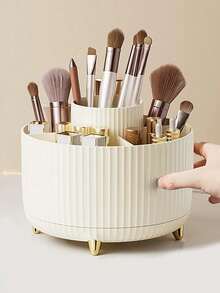 1pc 360° Rotating Makeup Brush Holder, Large Capacity Plastic Cosmetic Storage Organizer, Multi-Compartment Desktop Storage Bin, Bedroom Bathroom Vanity Decor, Holiday Gift - Multicolor - View 12