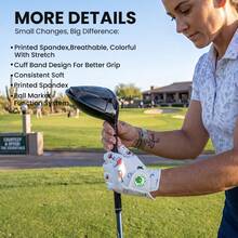 FINGER TEN Women Golf Glove With Ball Marker 1 Pack For Left Hand, Breathable Half Finger Design With Beer & Golf Club Patterns For Stable Swing Performance, Comfortable Fit For Ladies - White - View 2