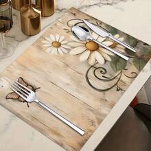 1/4/6 pièces Sets de table imprimés avec motif de marguerites & papillons de la série automne, tapis de table résistants à la chaleur pour la cuisine de la maison, protection de table, table de salle à manger, décoration de fête - Multicolore - Voir 11