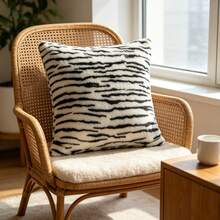 1pc Comfortable Faux Fur Tiger Stripe Pillowcase, Soft Plush Animal Pattern Square Decorative Cushion Cover, Suitable For Living Room Sofa Bed, Pillow Insert Not Included - Black - View 5