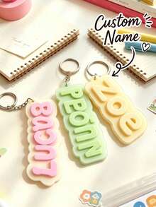 Personalized Name Keychain, Customized Name Backpack Charm, Diaper Bag Tag, Lunch Box Label, Teacher Keychain, Customizable Text, Suitable For Parents, Family, Friends, Children, Students And Professionals, Applicable For Office, Tea Room, School And Home Environment, Teacher's Day Gift, Back To School Gift - Multicolor - View 2