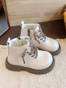 Minimalist Versatile Children's Ankle Boots, New Fashion Girls' Ankle Boots, Side Zipper Design For Easy On And Off, Stylish And Versatile - Beige - View 7