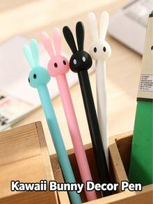 1pc/4pcs Optional Cute Rabbit Jelly Gel Pens 0.5mm Black Ink, Japanese & Korean Style Adorable Design Transparent Barrel Super Healing, Student Writing Pen For Practice Exams, Class Reward Small Gift, Student Stationery - Multicolor - View 2