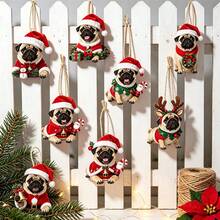10 buah Ornamen Gantung Tali Rami Natal Anjing Pug 2D - Dekorasi Pohon Natal Berbentuk Hewan Peliharaan Kreatif, Dekorasi Liburan untuk Pohon Natal / Jendela / Perapian / Pagar / Dinding - Satu-Ukuran - View 5