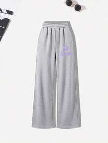 2pcs/Set Boys Crew Neck Sweatshirt Set, With 67 Design, Paired With Simple Casual Wide Leg Pants, Suitable For Autumn/Winter Holiday/Travel Fashion Outfit - Purple - View 6