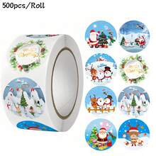 9pcs/1Roll Christmas Kraft Gift Bags With Stickers Set, Santa Claus Printed Paper Tote Bags, Xmas Candy Cookie Treat Bags For Holiday Gift Packaging - Multicolor - View 11