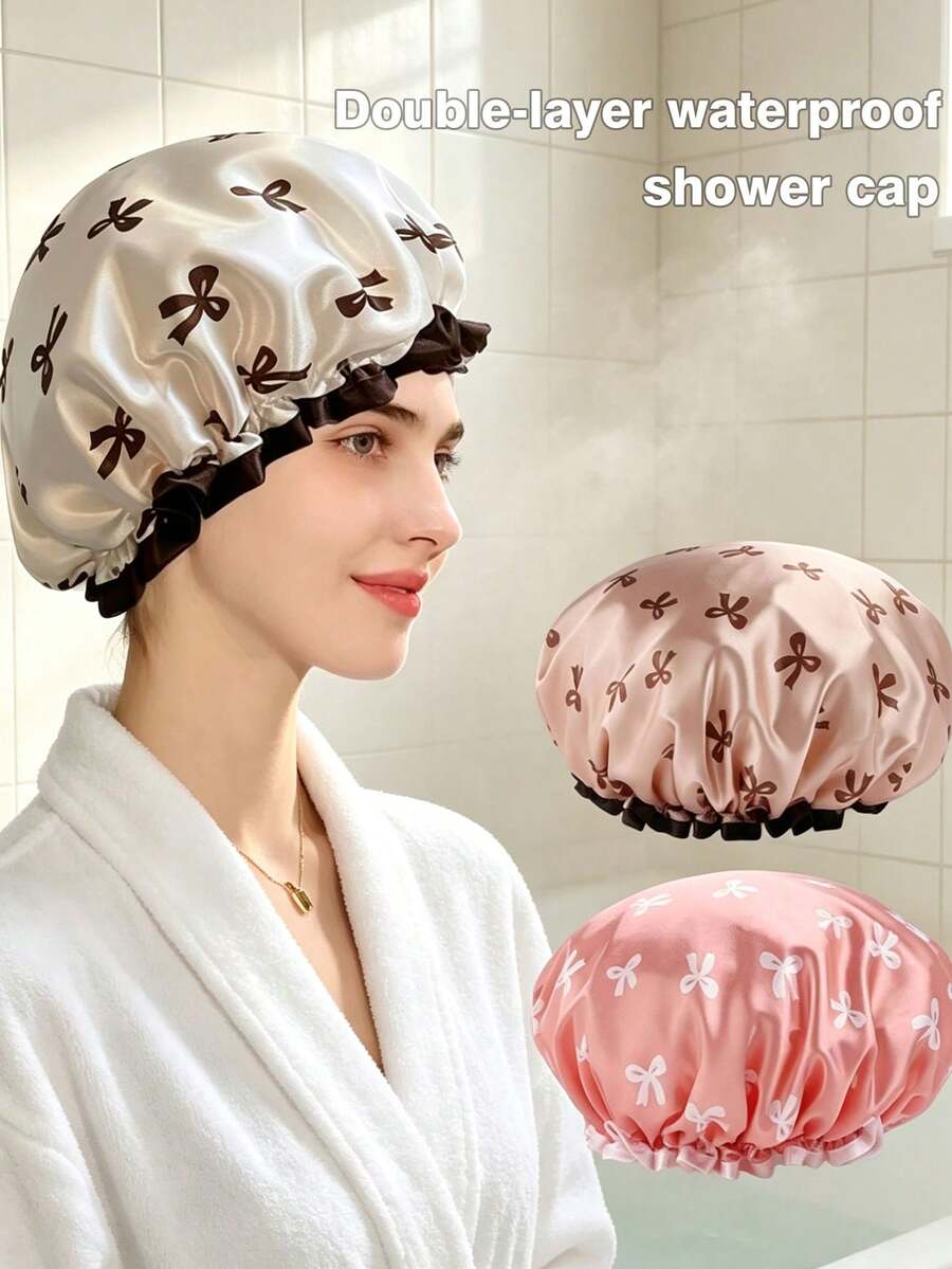Double Layer Women's Waterproof Shower Cap, Suitable For Bathing, Home, Kitchen Smoke Protection, Shower Cap - Multicolor - View 1