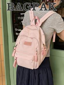 1pc Mini Butterfly Embroidered Backpack, Casual Campus Style Multi-Compartment Multi-Zipper Pocket Daily Bag, Suitable For School Commute And Daily Outings - Multicolor - View 2