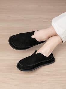 Plus Size Men's Colorblock Suede Loafers, Contrast Suede Design, Personalized Minimalist Low-Top Style, Soft Foot Feel, Dual Color Options - Black - View 8