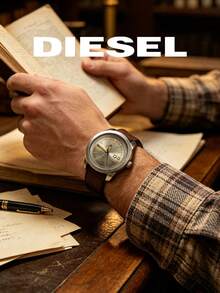 DIESEL Vintage Men's Watch Gold Dial Gold Logo Brown Leather Strap Minimalist Personalized Large Number Casual Wristwatch - Gold - View 4