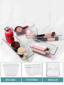 1/7pcs/11pcs/18pcs Transparent Drawer Storage Boxes Multi-Specification Free Combination, Cosmetics Jewelry Stationery Miscellaneous Items Classification And Organization, PET Odorless Non-Slip Divider Box Home Desktop Drawer Organizer Multi-Purpose, Used For Brushes, Jewelry, Lipstick, Different Compartments To Place Cosmetics, Small Tools, Very Suitable For Vanity, Office Drawer - Clear - View 6