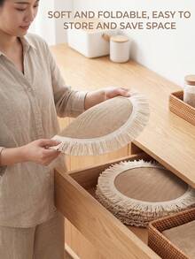 12pcs Natural Jute Tassel Placemats, Rustic Style Round Vase Mats, Washable, Easy To Clean, Wipeable, Non-Slip, Heat Resistant, Suitable For Room Decor, Dining Table Decor, Home Decor, Party Decor, Suitable For Holidays, Parties, Gatherings, Birthdays, Weddings, Gifts, Presents, Dinner, Outdoor, Picnic - Multicolor - View 6