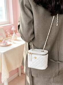 Quilted Mini Crossbody Bag, Gold Hardware Chain Shoulder Bag, Suitable For Daily, Party And Date Small Zipper Square Bag - Multicolor - View 5