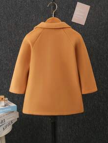 Young Boy Autumn/Winter Solid Color Wool Blend Patch Pocket Button Lapel Casual Jacket - Brown - View 3